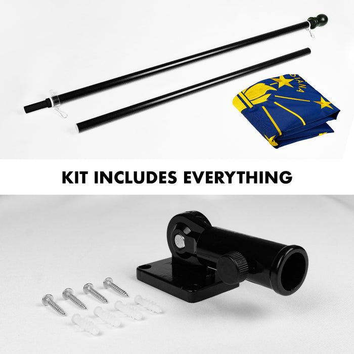 G128 Combo Pack: 5 Ft Tangle Free Aluminum Spinning Flagpole (Black) & Indiana IN  2.5x4 Ft, ToughWeave Series Embroidered 300D Polyester | Pole with Flag Included