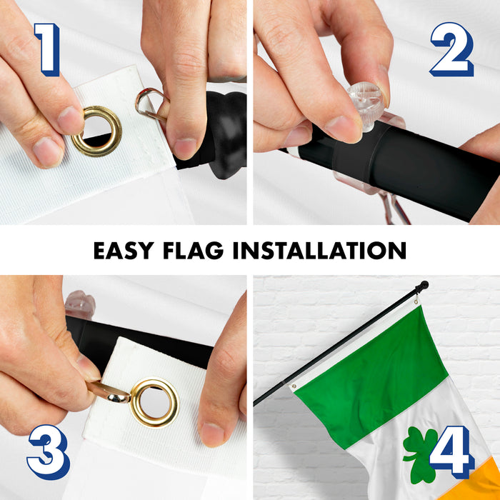 G128 Combo Pack: 5 Ft Tangle Free Aluminum Spinning Flagpole (Black) & Ireland Irish Shamrock Flag 2x3 Ft, ToughWeave Series Embroidered 300D Polyester | Pole with Flag Included