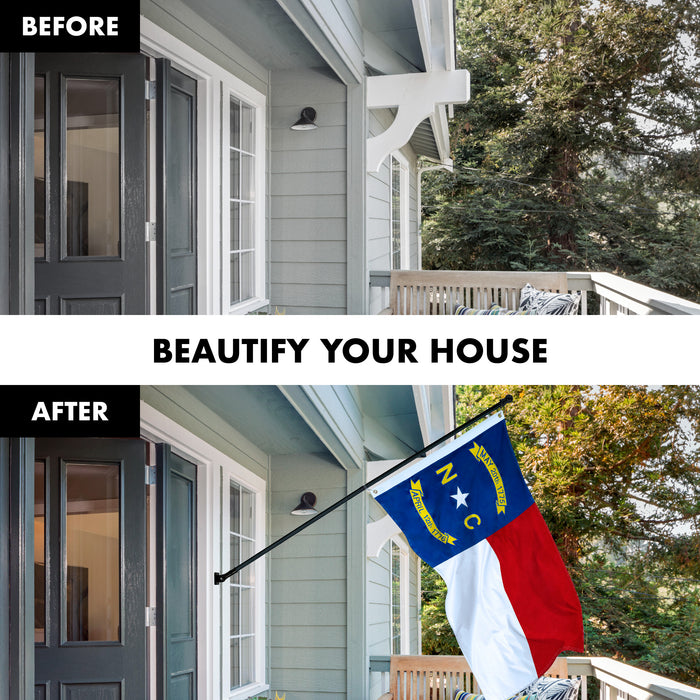 G128 Combo Pack: 5 Ft Tangle Free Aluminum Spinning Flagpole (Black) & North Carolina  2x3 Ft, ToughWeave Series Embroidered 300D Polyester | Pole with Flag Included
