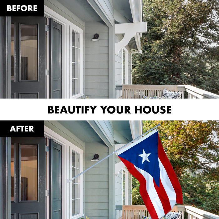 G128 Combo Pack: 5 Ft Tangle Free Aluminum Spinning Flagpole (Silver) & Puerto Rico Puerto Rican Flag 2.5x4 Ft, ToughWeave Series Embroidered 300D Polyester | Pole with Flag Included