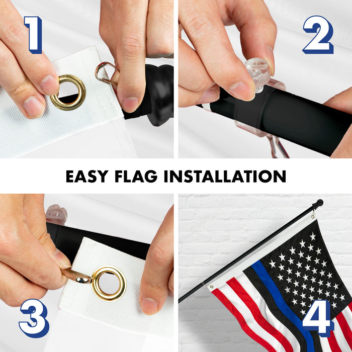 G128 - 5 Feet Tangle Free Spinning Flagpole (Black) Blue Lives Matter Flag Brass Grommets Embroidered 2x3 ft (Flag Included) Aluminum Flag Pole