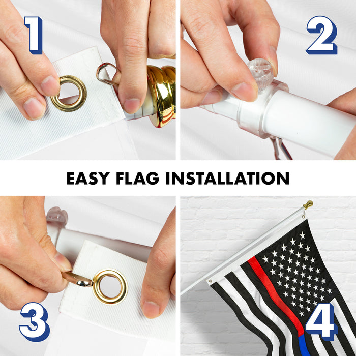 G128 - 6 Feet Tangle Free Spinning Flagpole (White) Thin Blue&Red Flag Brass Grommets Embroidered 3x5 ft (Flag Included) Aluminum Flag Pole