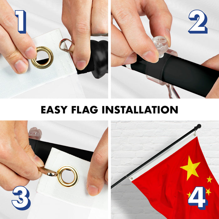 G128 - 6 Feet Tangle Free Spinning Flagpole (Black) China Flag Brass Grommets Embroidered 3x5 ft (Flag Included) Aluminum Flag Pole
