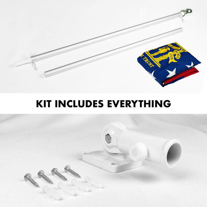 G128 Combo Pack: 5 Ft Tangle Free Aluminum Spinning Flagpole (Silver) & Georgia GA  2.5x4 Ft, ToughWeave Series Embroidered 300D Polyester | Pole with Flag Included