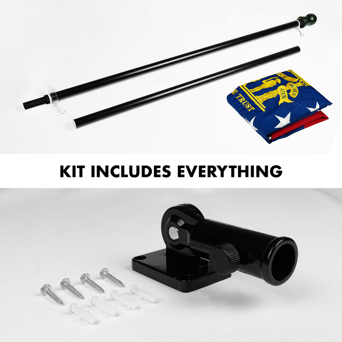 G128 Combo Pack: 5 Ft Tangle Free Aluminum Spinning Flagpole (Black) & Georgia GA  2.5x4 Ft, ToughWeave Series Embroidered 300D Polyester | Pole with Flag Included