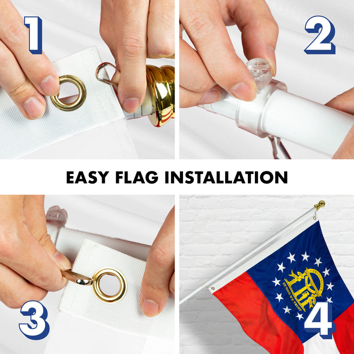 G128 Combo Pack: 5 Ft Tangle Free Aluminum Spinning Flagpole (White) & Georgia GA  2.5x4 Ft, ToughWeave Series Embroidered 300D Polyester | Pole with Flag Included