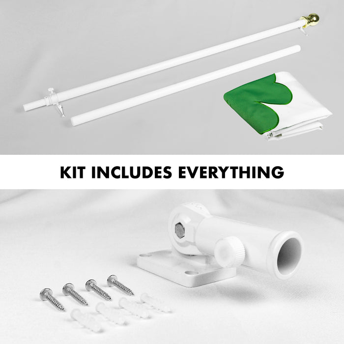 G128 Combo Pack: 5 Ft Tangle Free Aluminum Spinning Flagpole (White) & Ireland Irish Shamrock Flag 2x3 Ft, ToughWeave Series Embroidered 300D Polyester | Pole with Flag Included