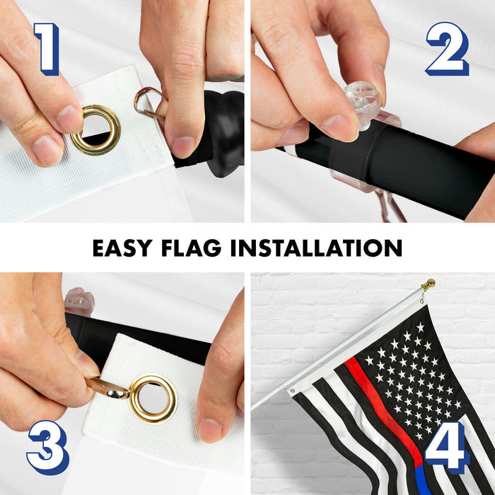 G128 - 5 Feet Tangle Free Spinning Flagpole (Black) Thin Blue&Red Line Flag Brass Grommets Embroidered 2x3 ft (Flag Included) Aluminum Flag Pole