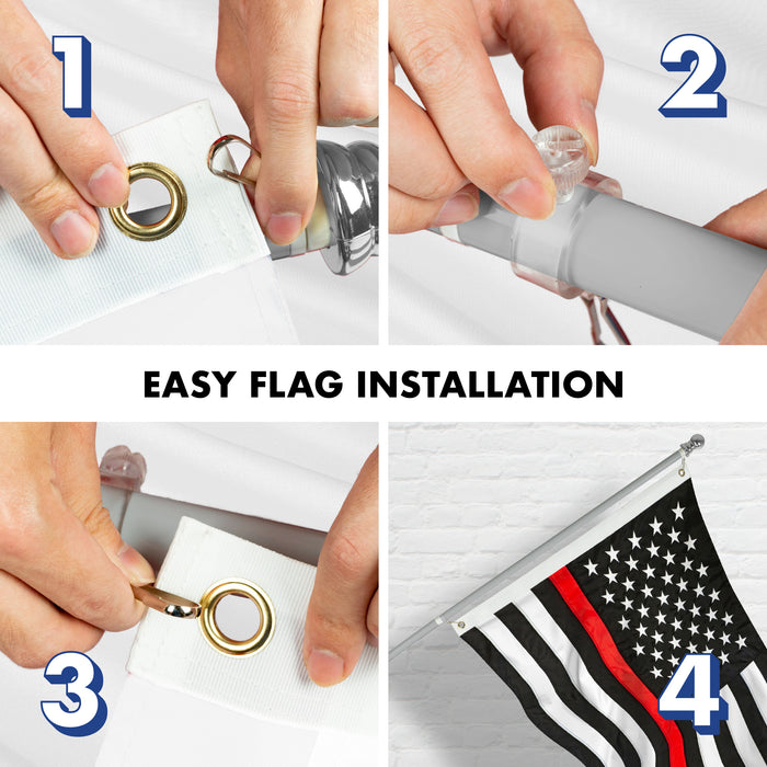 G128 - 6 Feet Tangle Free Spinning Flagpole (Silver) Thin Red Flag Brass Grommets Embroidered 3x5 ft (Flag Included) Aluminum Flag Pole