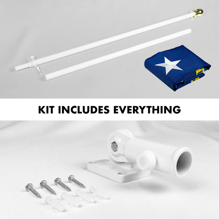G128 Combo Pack: 5 Ft Tangle Free Aluminum Spinning Flagpole (White) & North Carolina  2x3 Ft, ToughWeave Series Embroidered 300D Polyester | Pole with Flag Included