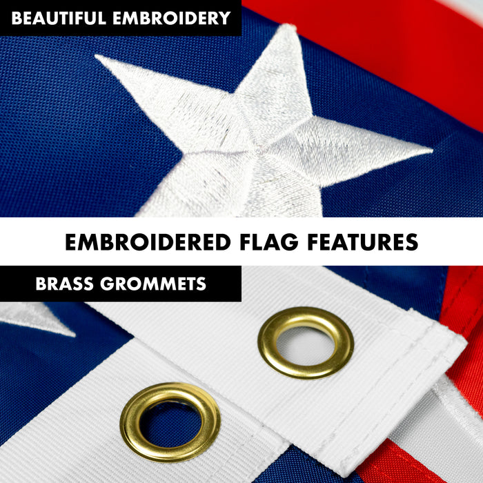 G128 Combo Pack: 5 Ft Tangle Free Aluminum Spinning Flagpole (Silver) & Ohio OH  2.5x4 Ft, ToughWeave Series Embroidered 300D Polyester | Pole with Flag Included
