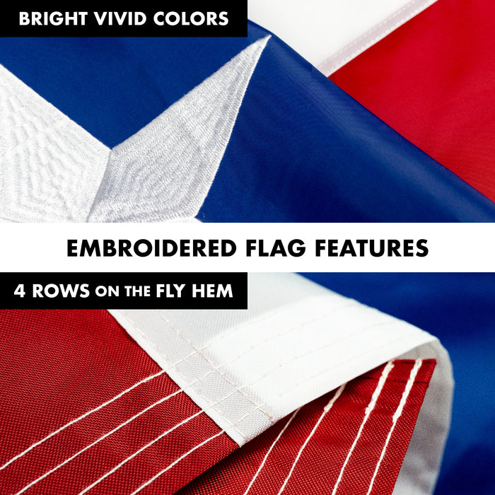 G128 Combo Pack: 5 Ft Tangle Free Aluminum Spinning Flagpole (White) & Puerto Rico Puerto Rican Flag 2.5x4 Ft, ToughWeave Series Embroidered 300D Polyester | Pole with Flag Included