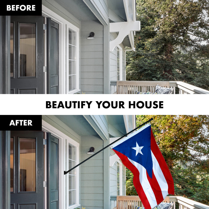 G128 Combo Pack: 5 Ft Tangle Free Aluminum Spinning Flagpole (Black) & Puerto Rico Puerto Rican Flag 2.5x4 Ft, ToughWeave Series Embroidered 300D Polyester | Pole with Flag Included