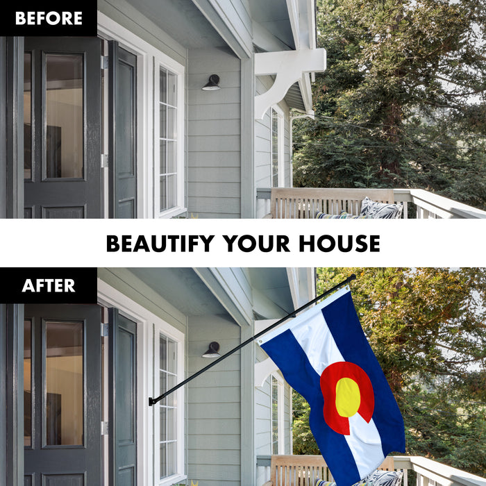 G128 Combo Pack: 5 Ft Tangle Free Aluminum Spinning Flagpole (Black) & Colorado CO  2x3 Ft, ToughWeave Series Embroidered 300D Polyester | Pole with Flag Included