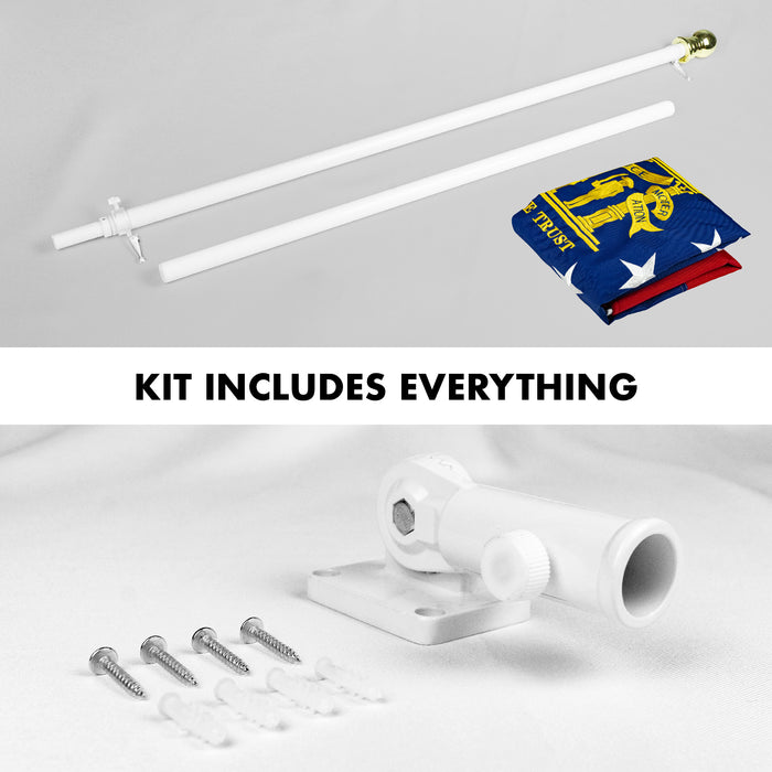 G128 Combo Pack: 5 Ft Tangle Free Aluminum Spinning Flagpole (White) & Georgia GA  2x3 Ft, ToughWeave Series Embroidered 300D Polyester | Pole with Flag Included