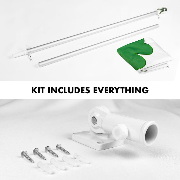 G128 Combo Pack: 5 Ft Tangle Free Aluminum Spinning Flagpole (Silver) & Ireland Irish Shamrock Flag 2.5x4 Ft, ToughWeave Series Embroidered 300D Polyester | Pole with Flag Included