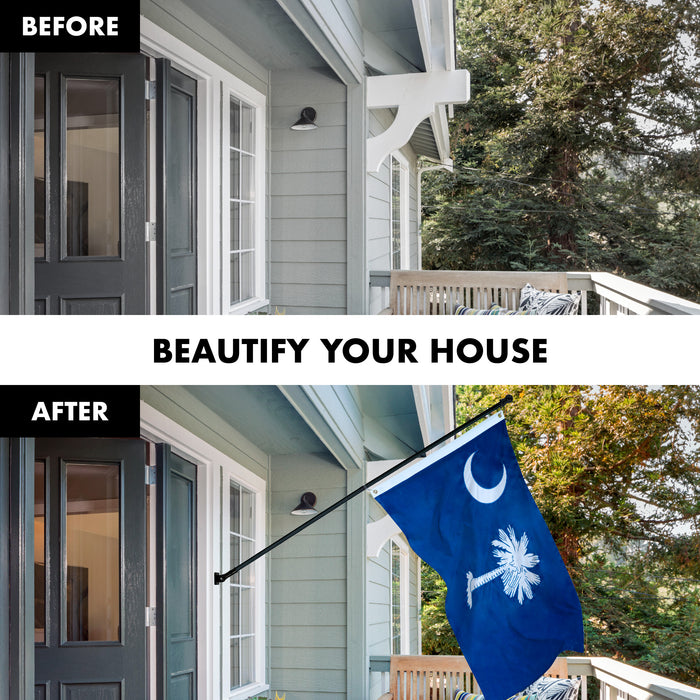 G128 Combo Pack: 5 Ft Tangle Free Aluminum Spinning Flagpole (Black) & South Carolina SC  2.5x4 Ft, ToughWeave Series Embroidered 300D Polyester | Pole with Flag Included