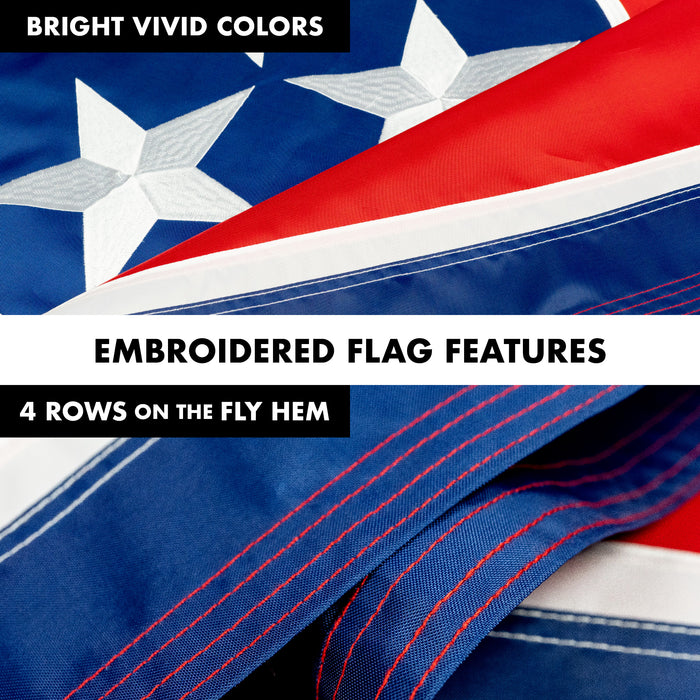 G128 Combo Pack: 5 Ft Tangle Free Aluminum Spinning Flagpole (White) & Tennessee TN  2x3 Ft, ToughWeave Series Embroidered 300D Polyester | Pole with Flag Included