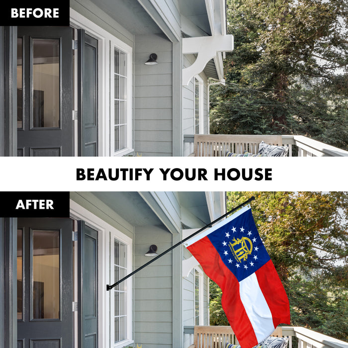 G128 Combo Pack: 5 Ft Tangle Free Aluminum Spinning Flagpole (Black) & Georgia GA  2.5x4 Ft, ToughWeave Series Embroidered 300D Polyester | Pole with Flag Included