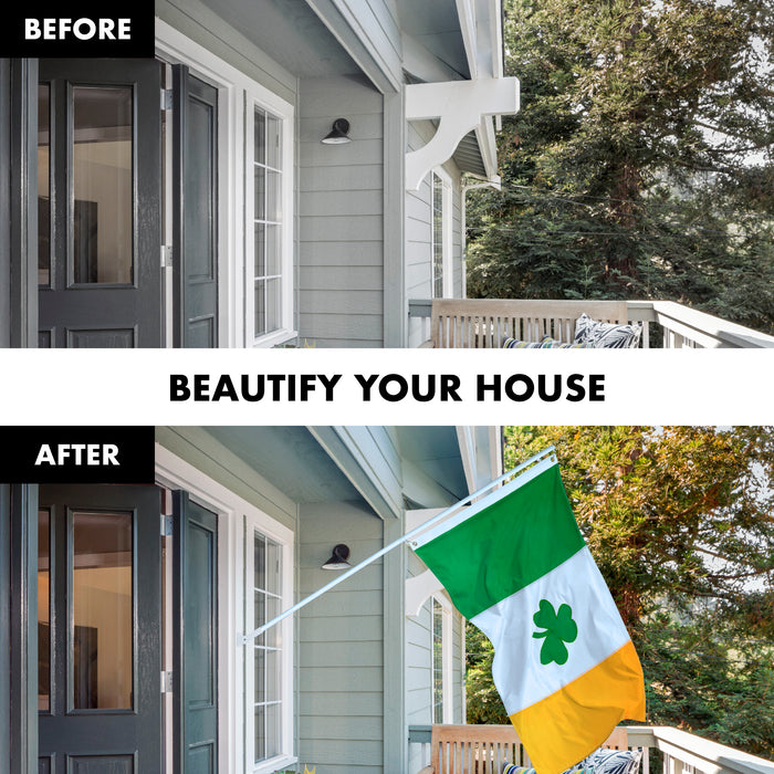 G128 Combo Pack: 5 Ft Tangle Free Aluminum Spinning Flagpole (White) & Ireland Irish Shamrock Flag 2x3 Ft, ToughWeave Series Embroidered 300D Polyester | Pole with Flag Included