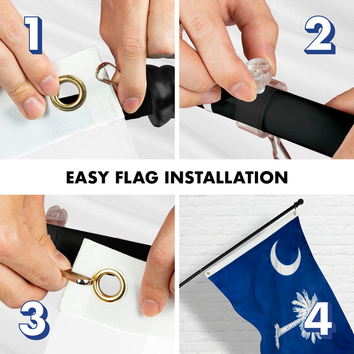G128 Combo Pack: 5 Ft Tangle Free Aluminum Spinning Flagpole (Black) & South Carolina SC  2.5x4 Ft, ToughWeave Series Embroidered 300D Polyester | Pole with Flag Included
