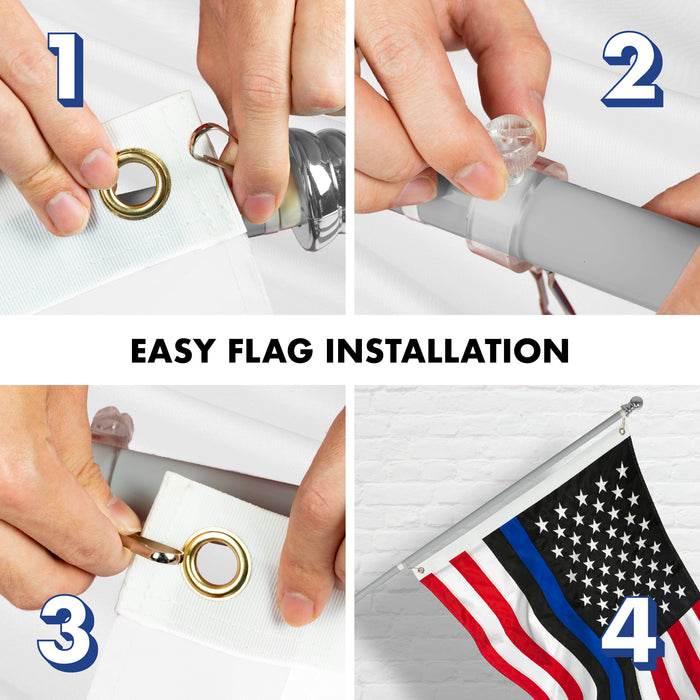 G128 - 6 Feet Tangle Free Spinning Flagpole (Silver) Blue Lives Matter Flag Brass Grommets Embroidered 3x5 ft (Flag Included) Aluminum Flag Pole