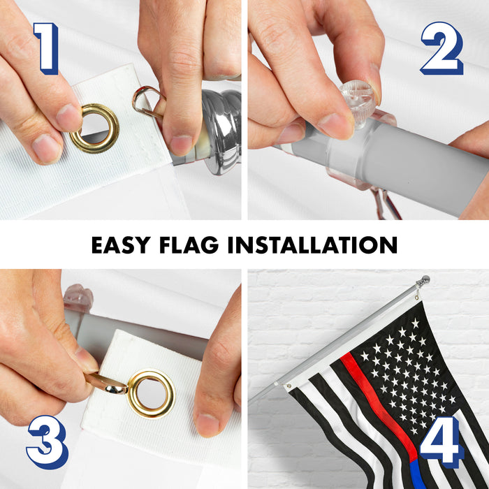 G128 - 6 Feet Tangle Free Spinning Flagpole (Silver) Thin Blue&Red Flag Brass Grommets Embroidered 3x5 ft (Flag Included) Aluminum Flag Pole