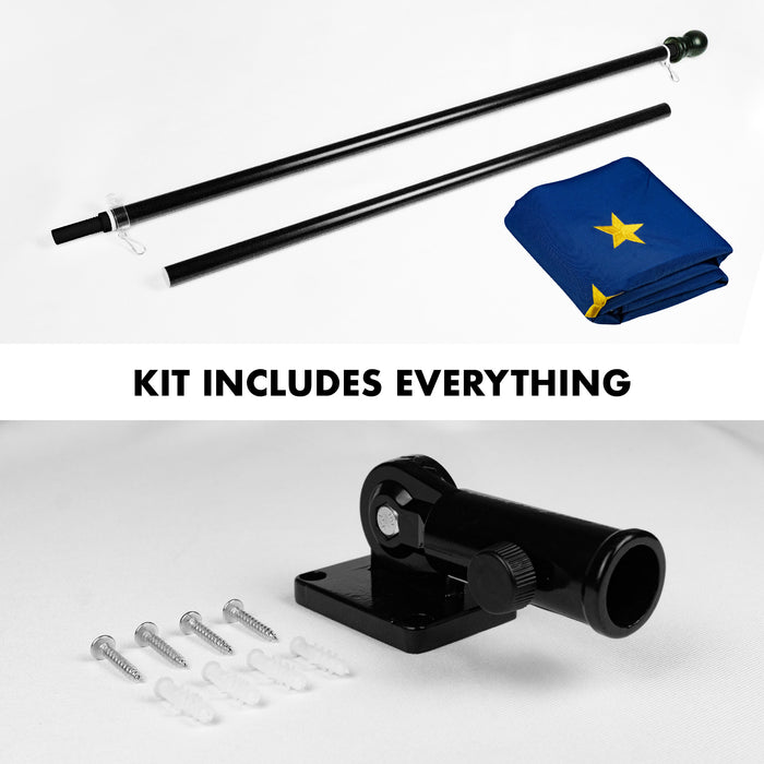 G128 Combo Pack: 5 Ft Tangle Free Aluminum Spinning Flagpole (Black) & Alaska AK  2x3 Ft, ToughWeave Series Embroidered 300D Polyester | Pole with Flag Included