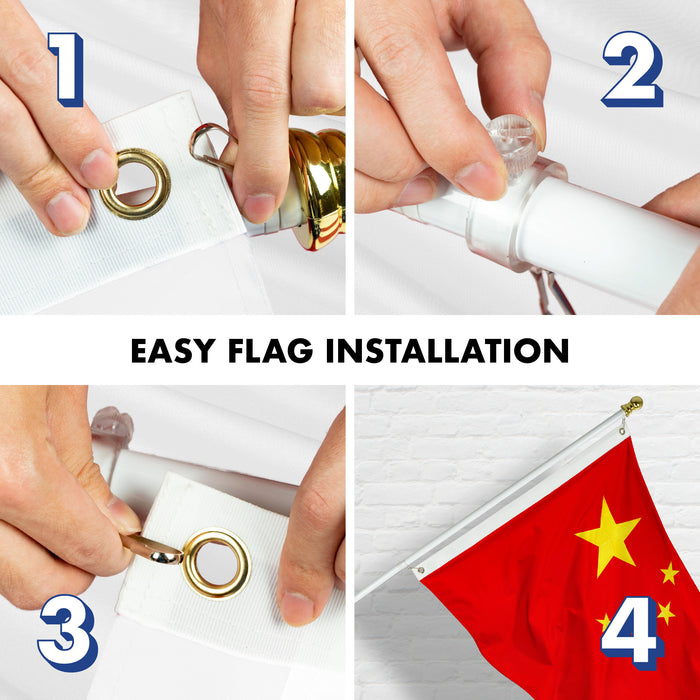 G128 - 6 Feet Tangle Free Spinning Flagpole (White) China Flag Brass Grommets Embroidered 3x5 ft (Flag Included) Aluminum Flag Pole