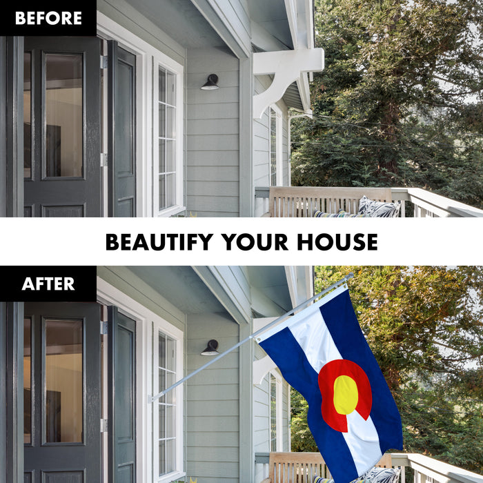 G128 Combo Pack: 5 Ft Tangle Free Aluminum Spinning Flagpole (Silver) & Colorado CO  2x3 Ft, ToughWeave Series Embroidered 300D Polyester | Pole with Flag Included