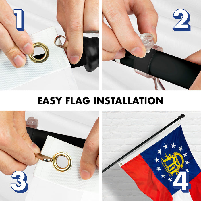 G128 Combo Pack: 5 Ft Tangle Free Aluminum Spinning Flagpole (Black) & Georgia GA  2.5x4 Ft, ToughWeave Series Embroidered 300D Polyester | Pole with Flag Included
