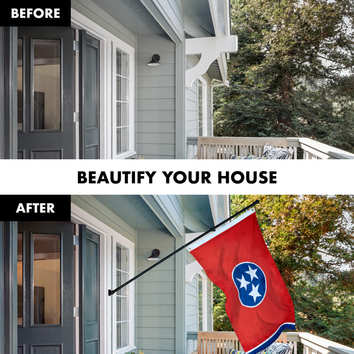 G128 Combo Pack: 5 Ft Tangle Free Aluminum Spinning Flagpole (Black) & Tennessee TN  2x3 Ft, ToughWeave Series Embroidered 300D Polyester | Pole with Flag Included