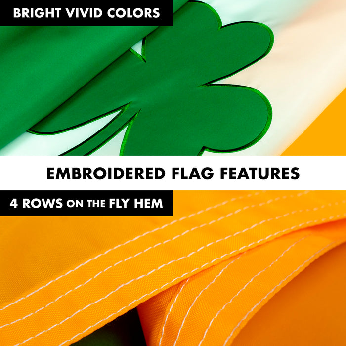 G128 Combo Pack: 5 Ft Tangle Free Aluminum Spinning Flagpole (Silver) & Ireland Irish Shamrock Flag 2.5x4 Ft, ToughWeave Series Embroidered 300D Polyester | Pole with Flag Included
