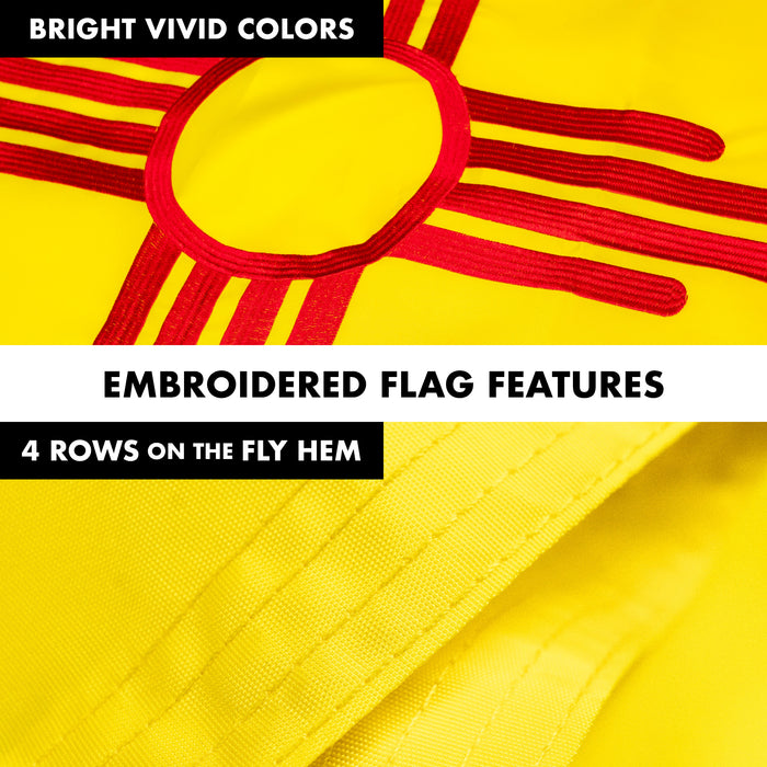 G128 Combo Pack: 5 Ft Tangle Free Aluminum Spinning Flagpole (Silver) & New Mexico NM  2x3 Ft, ToughWeave Series Embroidered 300D Polyester | Pole with Flag Included