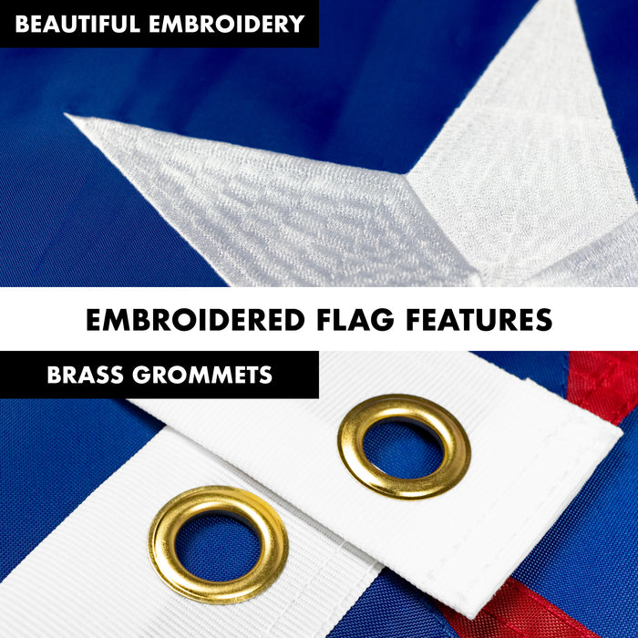 G128 Combo Pack: 5 Ft Tangle Free Aluminum Spinning Flagpole (Silver) & Puerto Rico Puerto Rican Flag 2.5x4 Ft, ToughWeave Series Embroidered 300D Polyester | Pole with Flag Included