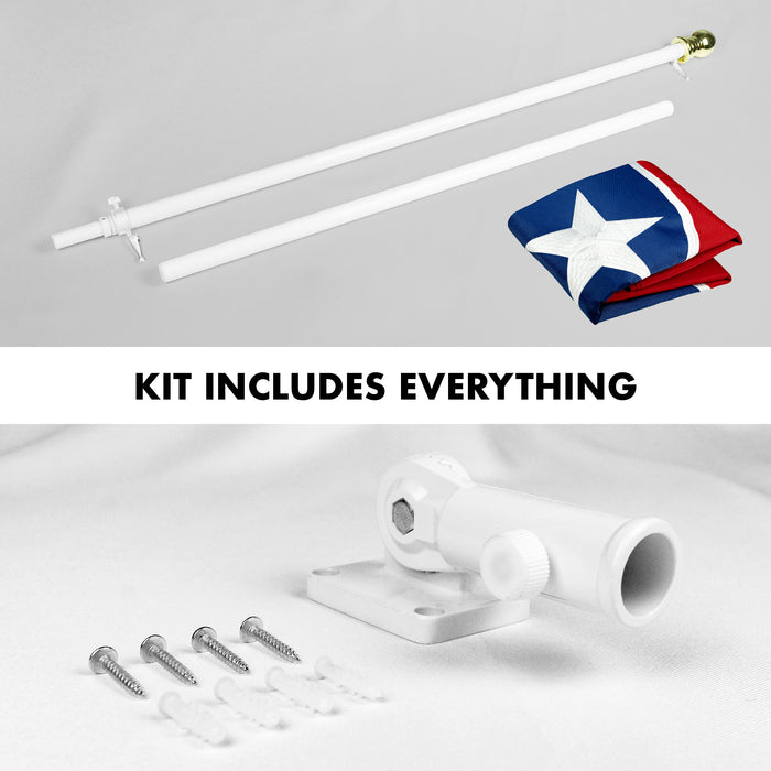 G128 Combo Pack: 5 Ft Tangle Free Aluminum Spinning Flagpole (White) & Tennessee TN State Flag 2.5x4 Ft, ToughWeave Series Embroidered 300D Polyester | Pole with Flag Included