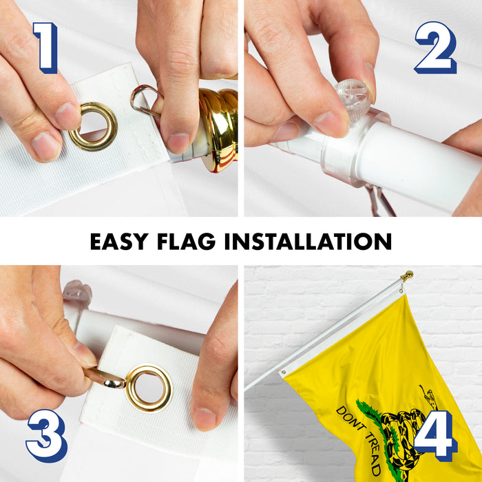 G128 - 6 Feet Tangle Free Spinning Flagpole (White) Gadsden Flag Brass Grommets Spun Polyester 3x5 ft (Flag Included) Aluminum Flag Pole