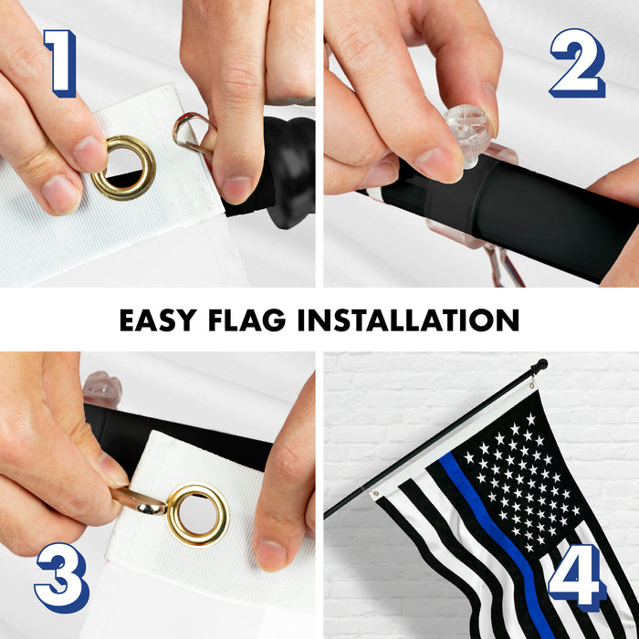 G128 - 5 Feet Tangle Free Spinning Flagpole (Black) Thin Blue Line Flag Brass Grommets Spun Polyester 2x3 ft (Flag Included) Aluminum Flag Pole
