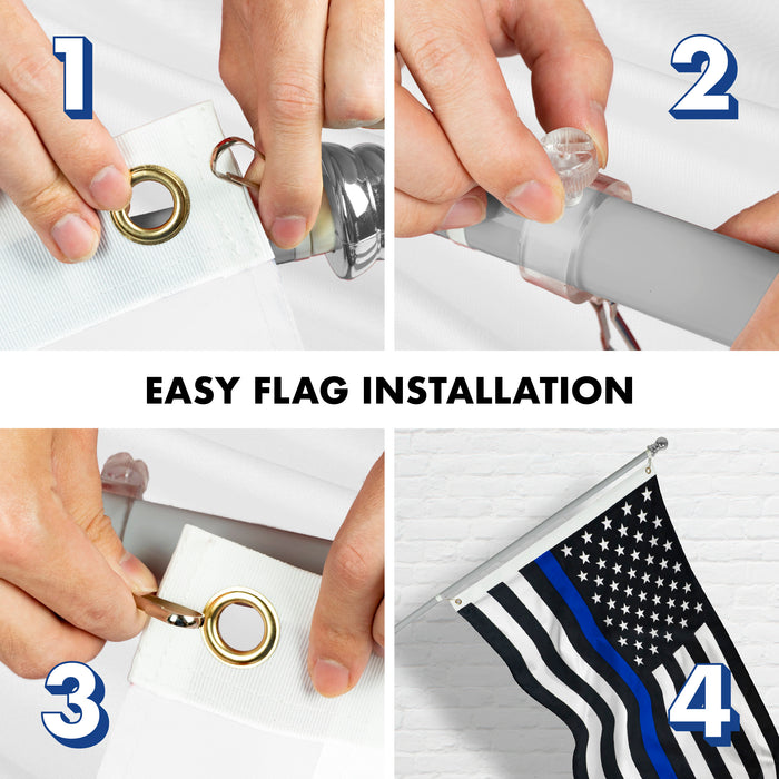 G128 - 6 Feet Tangle Free Spinning Flagpole (Silver) Thin Blue Brass Grommets Printed 3x5 ft (Flag Included) Aluminum Flag Pole