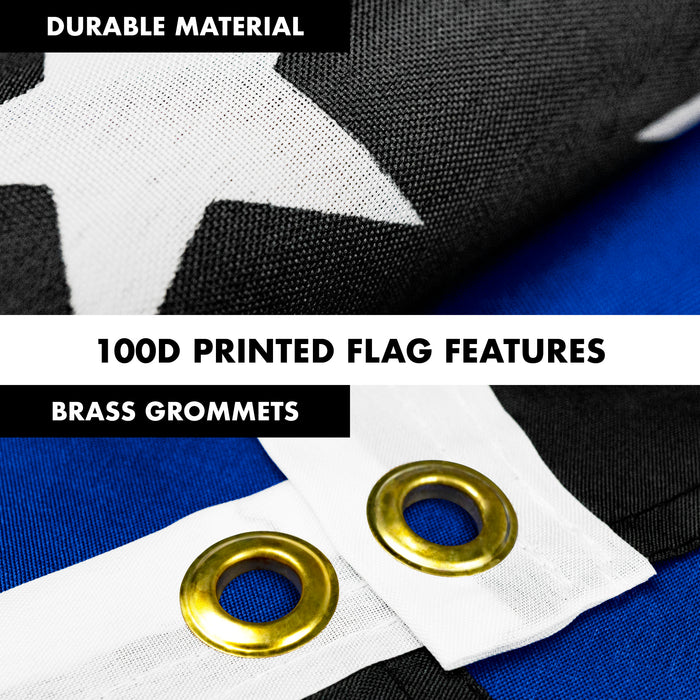 G128 - 6 Feet Tangle Free Spinning Flagpole (Black) Thin Blue Brass Grommets Printed 3x5 ft (Flag Included) Aluminum Flag Pole