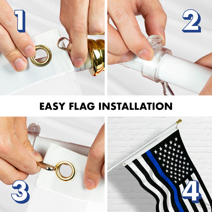 G128 - 6 Feet Tangle Free Spinning Flagpole (White) Thin Blue Line Flag Brass Grommets Spun Polyester 3x5 ft (Flag Included) Aluminum Flag Pole