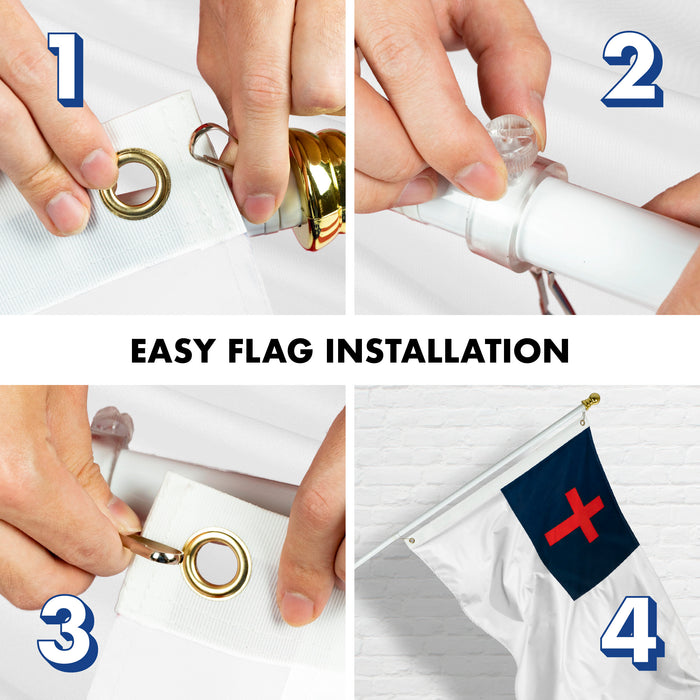 G128 - 6 Feet Tangle Free Spinning Flagpole (White) Christian Brass Grommets Printed 3x5 ft (Flag Included) Aluminum Flag Pole