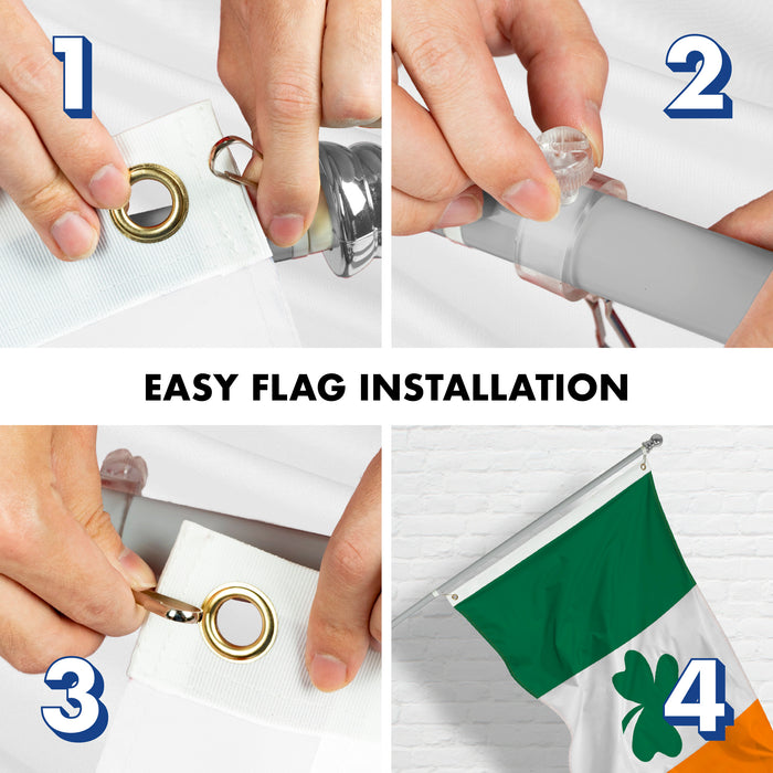 G128 - 6 Feet Tangle Free Spinning Flagpole (Silver) Ireland SHAMROCK Brass Grommets Printed 3x5 ft (Flag Included) Aluminum Flag Pole