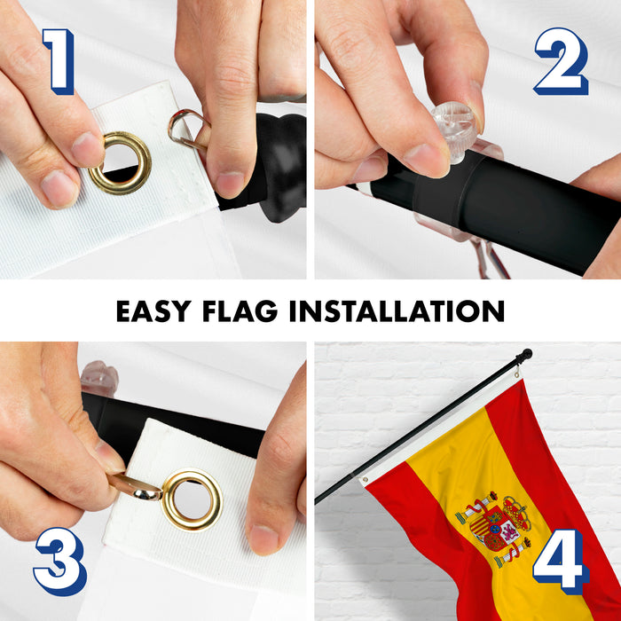 G128 - 6 Feet Tangle Free Spinning Flagpole (Black) Spain Brass Grommets Printed 3x5 ft (Flag Included) Aluminum Flag Pole