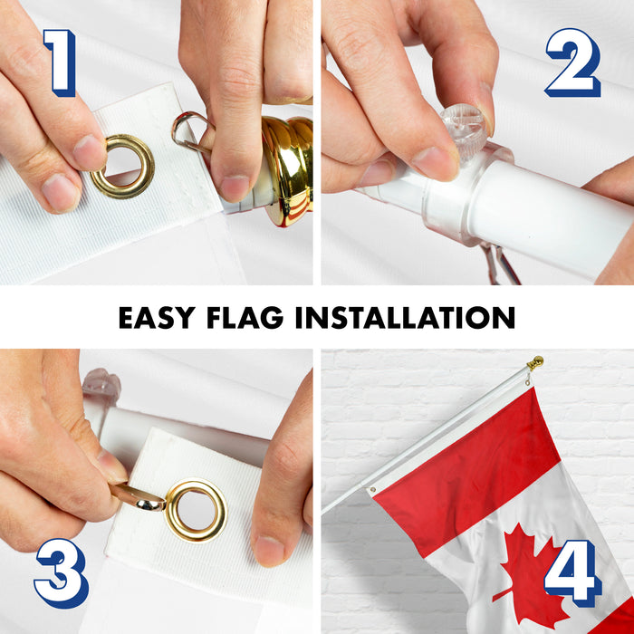 G128 - 6 Feet Tangle Free Spinning Flagpole (White) Canada Brass Grommets Printed 3x5 ft (Flag Included) Aluminum Flag Pole