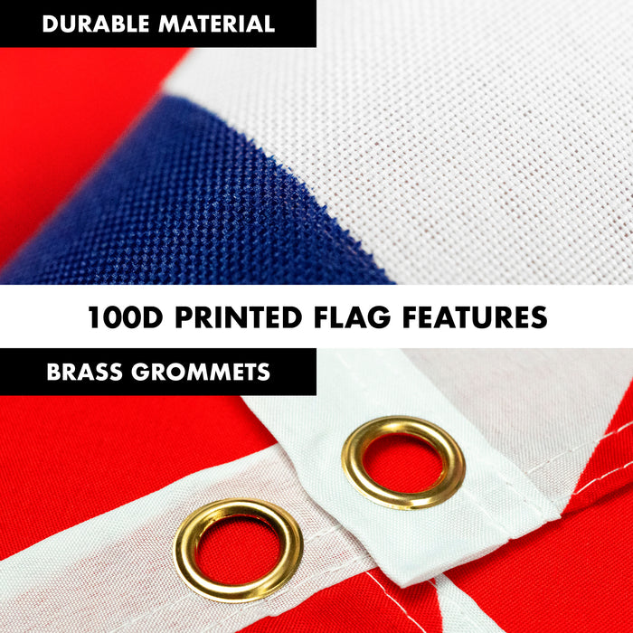 G128 - 6 Feet Tangle Free Spinning Flagpole (White) United Kingdom Brass Grommets Printed 3x5 ft (Flag Included) Aluminum Flag Pole