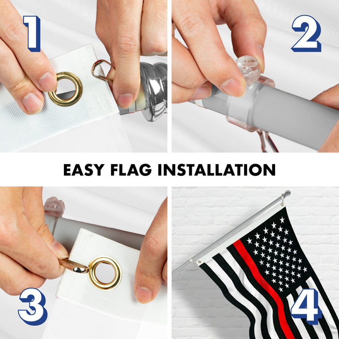 G128 - 6 Feet Tangle Free Spinning Flagpole (Silver) Thin Red Line Flag Brass Grommets Spun Polyester 3x5 ft (Flag Included) Aluminum Flag Pole