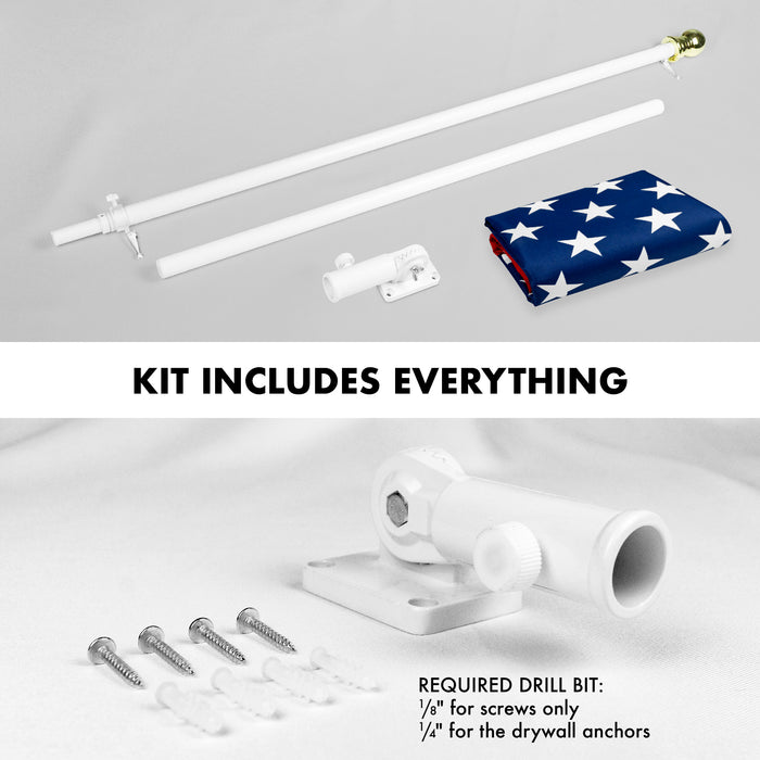 G128 - 6 Feet Tangle Free Spinning Flagpole (White) American USA Brass Grommets Printed 3x5 ft (Flag Included) Aluminum Flag Pole