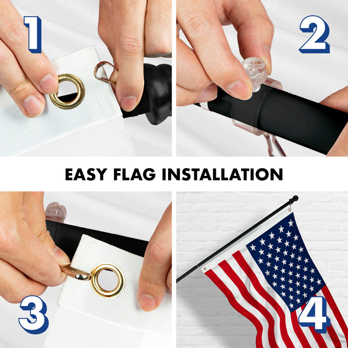 G128 - 6 Feet Tangle Free Spinning Flagpole (Black) American USA Brass Grommets Printed 3x5 ft (Flag Included) Aluminum Flag Pole