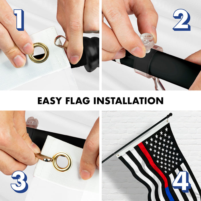 G128 - 6 Feet Tangle Free Spinning Flagpole (Black) Thin Blue&Red Line Flag Brass Grommets Spun Polyester 3x5 ft (Flag Included) Aluminum Flag Pole